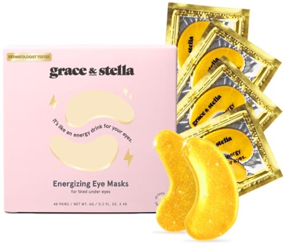 Under Eye Mask - Reduce Dark Circles, Puffy Eyes, Undereye Bags, Wrinkles - Gel Under Eye Patches, Vegan Cruelty-Free Self Care by grace and stella (48 Pairs, Gold) - Gold (48 Pairs)