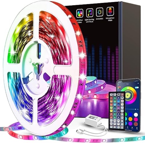 Tenmiro Led Lights for Bedroom Music Sync Color Changing LED Strip Lights with Remote and App Control RGB LED Strip, LED Lights for Room Home Party Decoration 32.8FT - 32.8FT