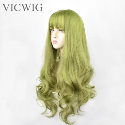 Synthetic Green Hair Curly Big Wave Cosplay  Wigs With Bangs for Women African American Heat Resistant Fiber Hair - AliExpress 200165144