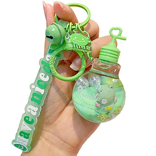 Sunfans Girls Women Creative Lovely Light Bulb Bottle Floating Animals Moving Sand Keychain Keyring Key Chain Key Ring - Frog