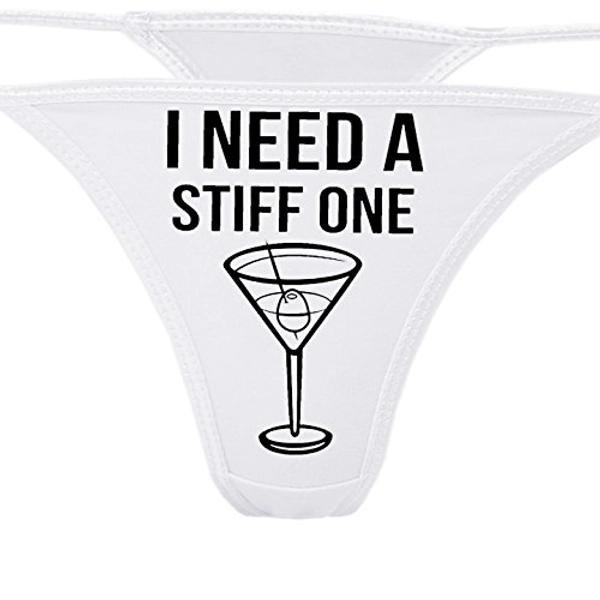 Knaughty Knickers - I Need A Stiff One White Thong - Fun Flirty Underwear - Panty Game Bachelorette Bridal Lingerie Shower