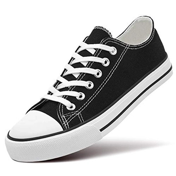 ZGR Women’s Canvas Low Top Sneaker Lace-up Classic Casual Shoes Black and White