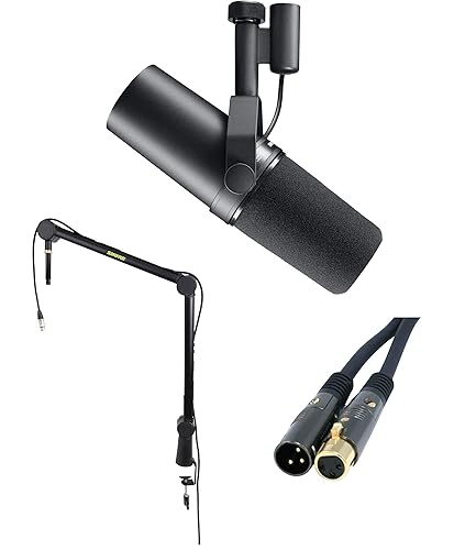 Shure SM7B Bundle - Dynamic Vocal Microphone plus Gator Deluxe Articulating Desktop Podcasting Mic Boom Arm with Cable Management Channel and Monoprice 15' XLR Cable - SM7B + Boom Arm + 15' XLR Cable