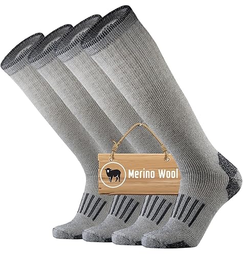 ONKE Mens Thick Full Cushion Over the Calf Socks Heavyweight OTC Knee High Steel Toe Western Work Boot Thermal Hiking Hunting - 10-13 - Navyblue (Wool/2 Pairs)