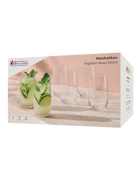❤️ Manhattan Highball Glass 520ML Set of 6 Gift Boxed