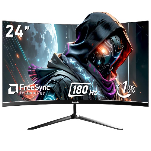 Gawfolk Gaming Monitor 24 Inch Curved 180Hz, PC Screen Full HD 1080P, 2800R Frameless Curved Computer Screen with FreeSync, Eye-Care Technology, HDMI, DP, VESA 75x75 - 1K 180HZ