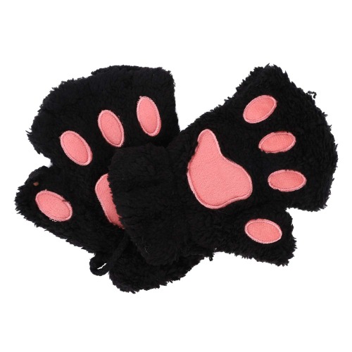 Women Girls Warm Half Finger Plush Gloves Mittens Cute Bear Cat Dog Paw Gloves Fingerless Mittens Hanging Neck Gloves Mittens with Anti-lost String Hand Warmer for Outdoor Sports Touchscreen Typing