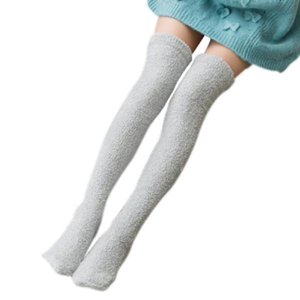 Fuzzy Striped Thigh Highs - Grey
