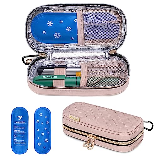 Yarwo Insulin Cooler Travel Case with 2 Upgraded Ice Packs for 6-8h Cooling Time, Insulated Diabetic Medication Cooler Organizer Bag for Insulin Pens and Other Diabetes Care Supplies, Pink - Dusty Rose