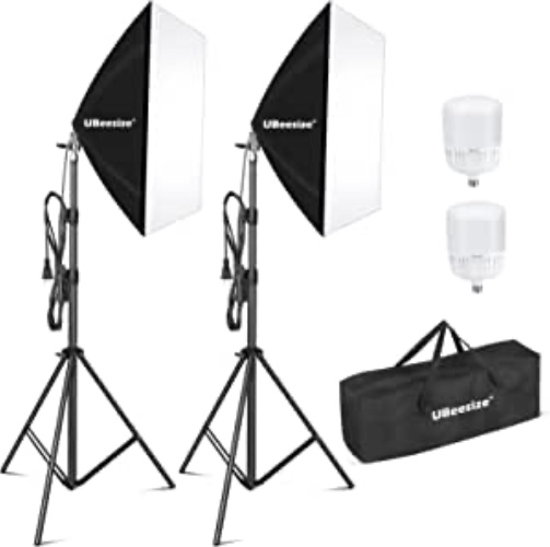 UBeesize Softbox Photography Lighting Kit, 27” x 20” Continuous Lighting Kit with 2pcs 40W E27 Socket 6500K Bulbs, Professional Photo Studio Lighting for Video Recording, Portrait Shooting - Rectangular Softbox+Daylight Bulb