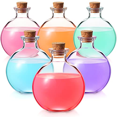 Glass Potion Bottles Potion Bottles with Cork Round Glass Bottle Large Spherical Cork Glass Capsule Bottles for Costume Props DIY Crafts Decoration (6 Pack) - 6