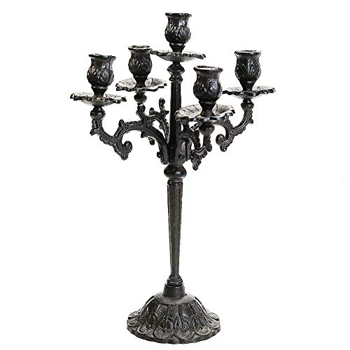 Sungmor Heavy Duty Cast Iron Candlestick Holders - Handcrafted Vintage Candelabra - 43CM/17Inch Tall & 5 Arms Candle Holders - Decorative Pillar Candle Stand for Christmas Birthday Wedding Home Party - Tall: 16.9in. - 1pc