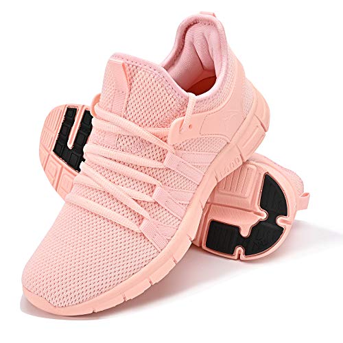 INZCOU Running Shoes Lightweight Tennis Shoes Non Slip Gym Workout Shoes Breathable Mesh Walking Sneakers - 7 Women/6 Men - Pink
