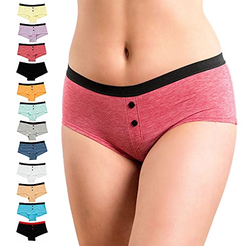 Alyce Intimates Pack of 12 Womens 95% Cotton Boyshort Panty | Soft and Breathable Stretch Fabric - Medium - Solids