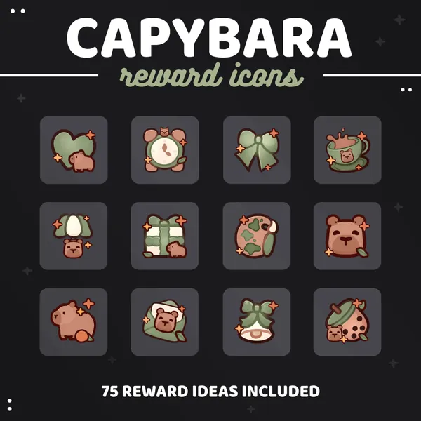 12x Kawaii Capybara Pack Reward Icon / Channel Point Reward Icons | 75x Reward Ideas And Challenges | TWITCH