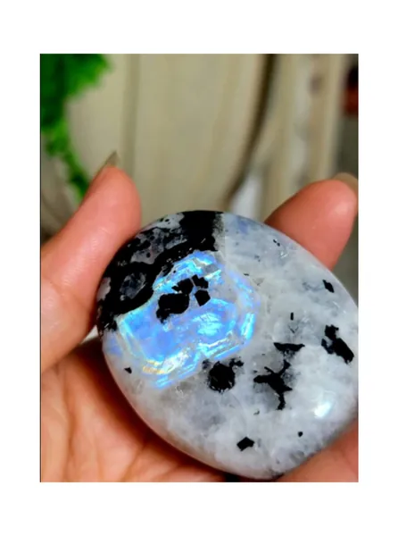 Rainbow Moonstone Large Crystal Palm Stone for Reiki Healing, Pocket Worry Stone, Polished Stone, Healing Crystal, Gift for Her (Free Pouch)