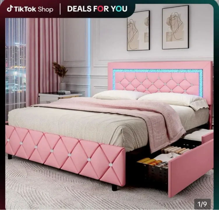 HOMBCK Bed Frame with Lights and Drawers,  No Mattress,  Diamond - TikTok Shop