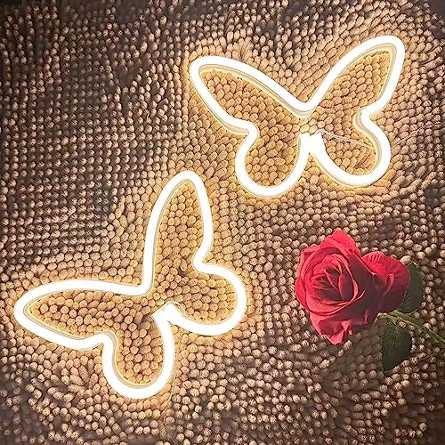 Butterfly Neon Signs for Wall Office Dorm Wedding Birthday Party Room Decor,Neon Butterfly Led Signs Butterfly Decorations for Teen Girls,USB or 3-AA Battery Powered,2Pack(Warm White) - Warm