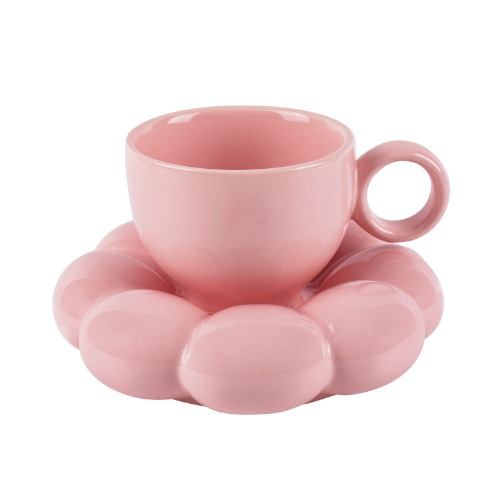 Koythin Ceramic Coffee Mug, Creative Cute Cup with Sunflower Coaster for Office and Home, Dishwasher and Microwave Safe, 6.5 oz/200 ml for Tea Latte Milk (Peach Pink) - Peach Pink