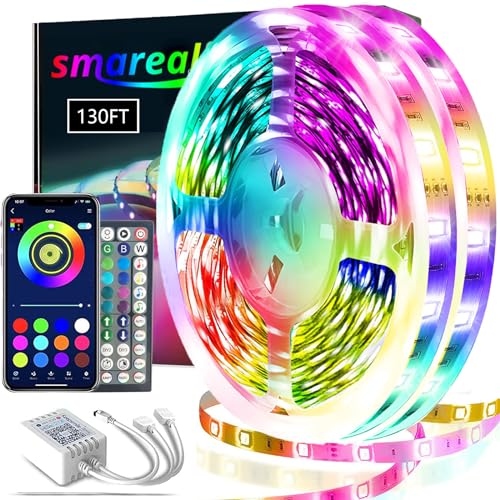 REEMEER 130ft Led Lights for Bedroom, APP Control Music Sync Color Changing Led Lights, Led Strip Lights with Remote for Room, Kitchen Party,Home Decoration - 131ft