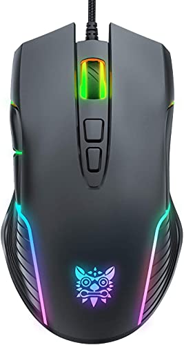 SIMGAL RGB Gaming Mouse Wired, USB Optical Computer Mice with RGB Backlit, 6 Adjustable DPI Up to 6400, Ergonomic Gamer Laptop PC Mouse with 7 Programmable Buttons for Windows Vista Linux (Black) - Black