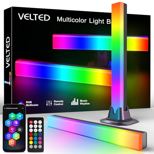 VELTED RGB Light Bar, Smart Music Sync RGB IC LED Lights Bars, USB Powered Ambient Lighting, Remote Control Color Changing Gaming TV Backlight, for PC Room Monitor Desk - Smart Control