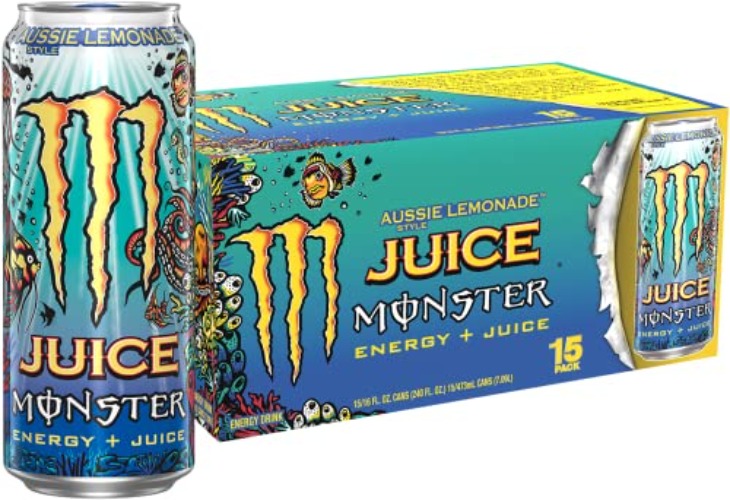 Monster Energy Juice Aussie Style Lemonade, Energy + Juice, 16 Oz (Pack of 15) - Aussie Style Lemonade - 15 Pack