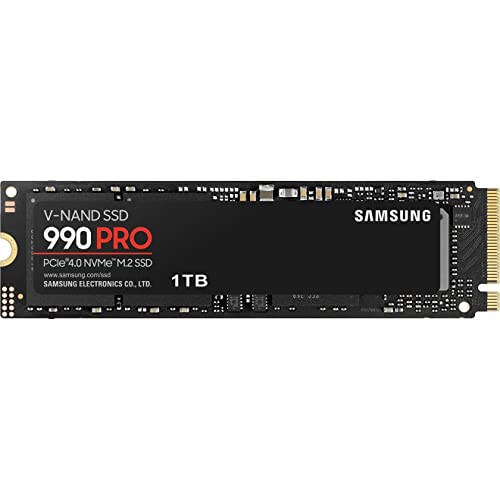 SAMSUNG 990 PRO SSD 1TB PCIe 4.0 M.2 2280 Internal Solid State Hard Drive, Seq. Read Speeds Up to 7,450 MB/s for High End Computing, Gaming, and Heavy Duty Workstations, MZ-V9P1T0B/AM - 990 PRO - 1TB