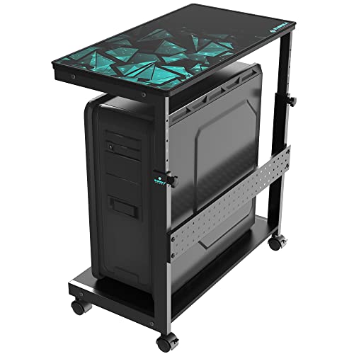 EUREKA ERGONOMIC Height Adjustable Computer Tower Stand, 2-Tier ATX-Case CPU Holder Cart Under Desk Mobile PC Standing Table Home Office Gaming Accessories w/Rolling Wheels & Mouse Pad, Black - Black