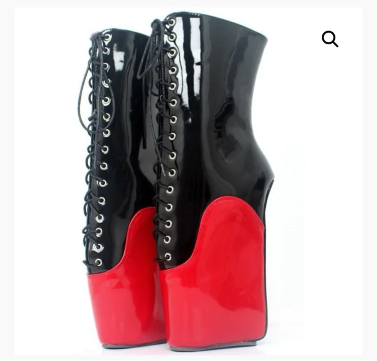 Black & Red Locking PVC Ankle High Pony Ballet Boots | Dotty After Midnight