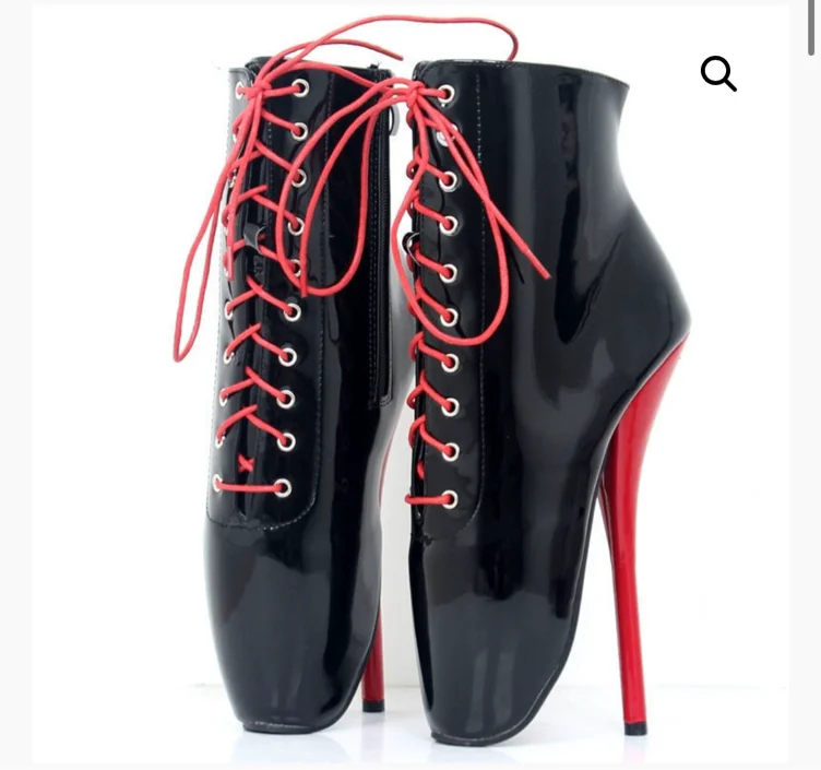 Black & Red Locking PVC Ankle High Ballet Boots | Dotty After Midnight