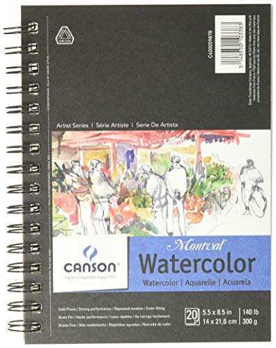 Canson Artist Series Watercolor Paper, Wirebound Pad, 5.5x8.5 inches, 20 Sheets (140lb/300g) - Artist Paper for Adults and Students - Watercolors, Mixed Media, Markers and Art Journaling - 5.5" x 8.5" Side Wire