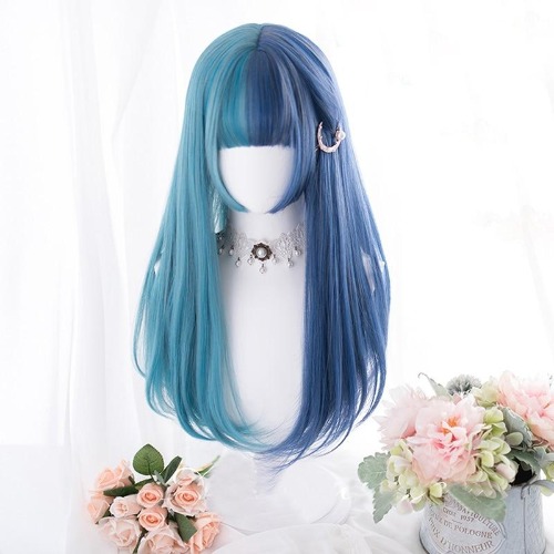 Split Enchanted Blue Wig - Straight