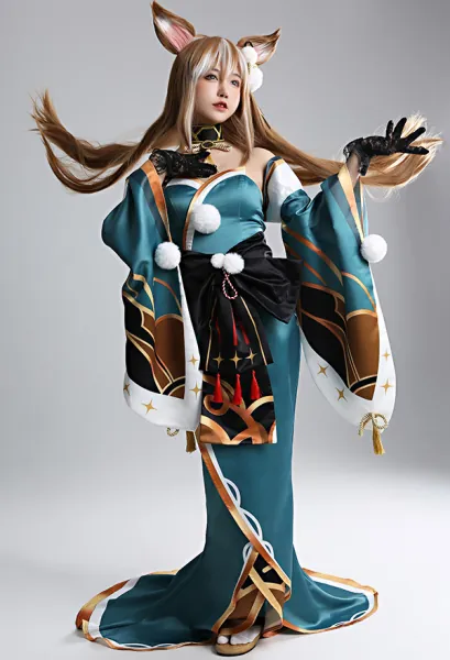 Genshin Impact Gorou Miss Hina Dress Cosplay Costume with Tail and Gloves