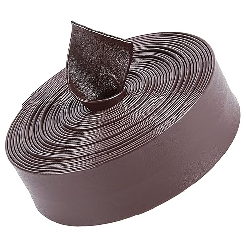 GORGECRAFT 5m 25mm Wide Leather Trimming Tape Foldover Leather Strips Leatherette Strap Lychee Grained Imitation Flat Leather Cord String for DIY Sewing Seaming Hemming Crafts Jewelry, Coconut Brown - Coconut Brown - 25mm*5m