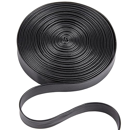 GORGECRAFT 5m Foldover Leather Strips Leatherette Strap 15mm Wide Leather Trimming Tape Black Lychee Grained Imitation Flat Leather Cord String for DIY Sewing Seaming Hemming Crafts Jewelry Making - Black - 15mm*5m