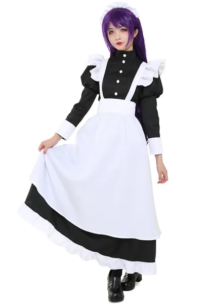 Classic Cute Maid Uniform Long Dress Cosplay Costume with Katyusha