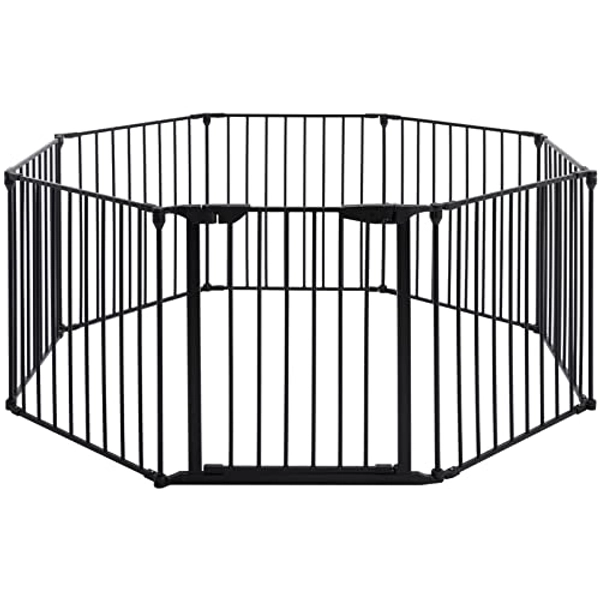 AUXSOUL 196" Extra Wide Baby Gate Metal Safety Playpen - Fireplace Fence for Toddler/Pet/Dog, Max Length 196", 8-Panel (30" H, Black)