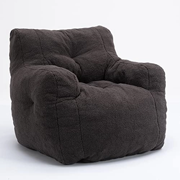 Antetek Bean Bag Chairs for Adults & Kids, Modern Accent Chair Ultra Soft Sofa Chair for Living Room, Bedroom, Apartment, Dark Grey Teddy