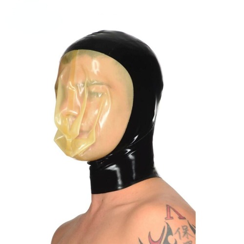 Latex Rubber Hood Mask Back Zip with Breathing Bag Fetish BDSM Suffocation Enjoy