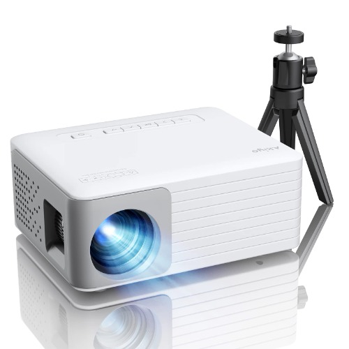 Mini Projector, 5000 Lumens AKIYO O1 LED Portable Projector, Support HD 1080P, ±15° Keystone, 25% Zoom, Kids Gifts, Compatible with iOS/Android/Tablet/PC/TV Stick/USB/DVD/Game Console with Tripod