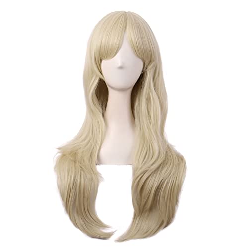 MapofBeauty 28 Inch/70 cm Women Side Bangs Long Curly Hair Cosplay Synthetic Wig (Blonde) - Blonde