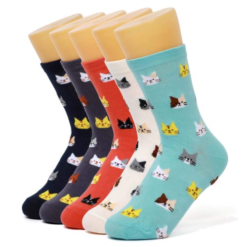 Womens Cute Animal Owl Cat Socks Crew Cotton Novelty Socks for Owl Cat Lovers Gifts Ideas