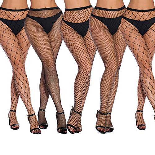 Fishnet Stockings Tights Women's Pantyhose Tights Thigh High Stockings Fishnet Stockings - Black-5Pcs