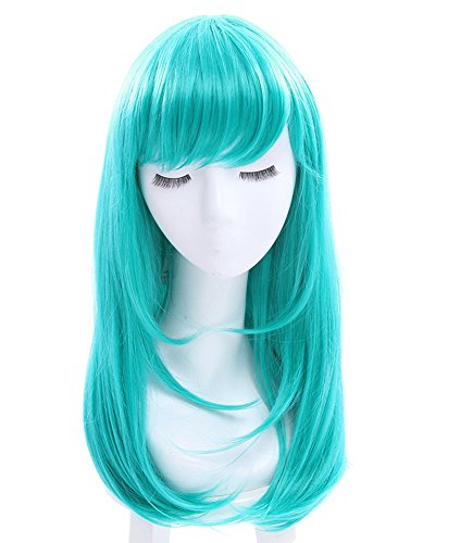 ROLECOS Womens Long Straight Party Wigs Synthetic Hair Wig Teal Green