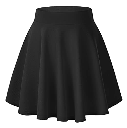 Urban CoCo Women's Basic Versatile Stretchy Flared Casual Mini Skater Skirt - X-Large - Black