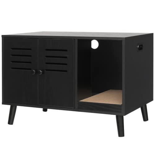 WEENFON Cat Litter Box Furniture Hidden, Litter Box Enclosure with 2 Mats, Pet Crate, Cat Washroom Cabinet, Fits Most Litter Box, Louvered Doors, Black - Black