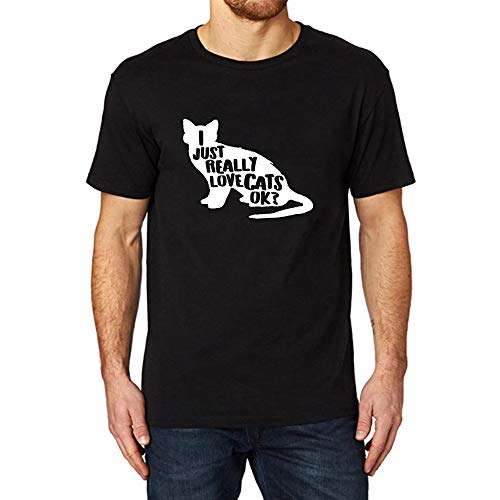 Lyprerazy Men's I just Really Love Cats ok Funny Printed T-Shirt - Black - XX-Large