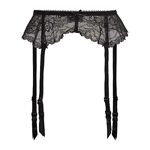 TVRtyle Women's Black Lace Floral Sexy Metal Clip Garter Belts for stockings GO003 (Small) - X-Large