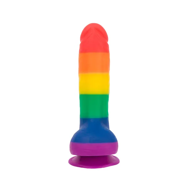 pure love Silicone Dildo with Suction Cup, Pride Colors, Harness Compatible, Adult Sex Toy, Rainbow Striped, 8" - 